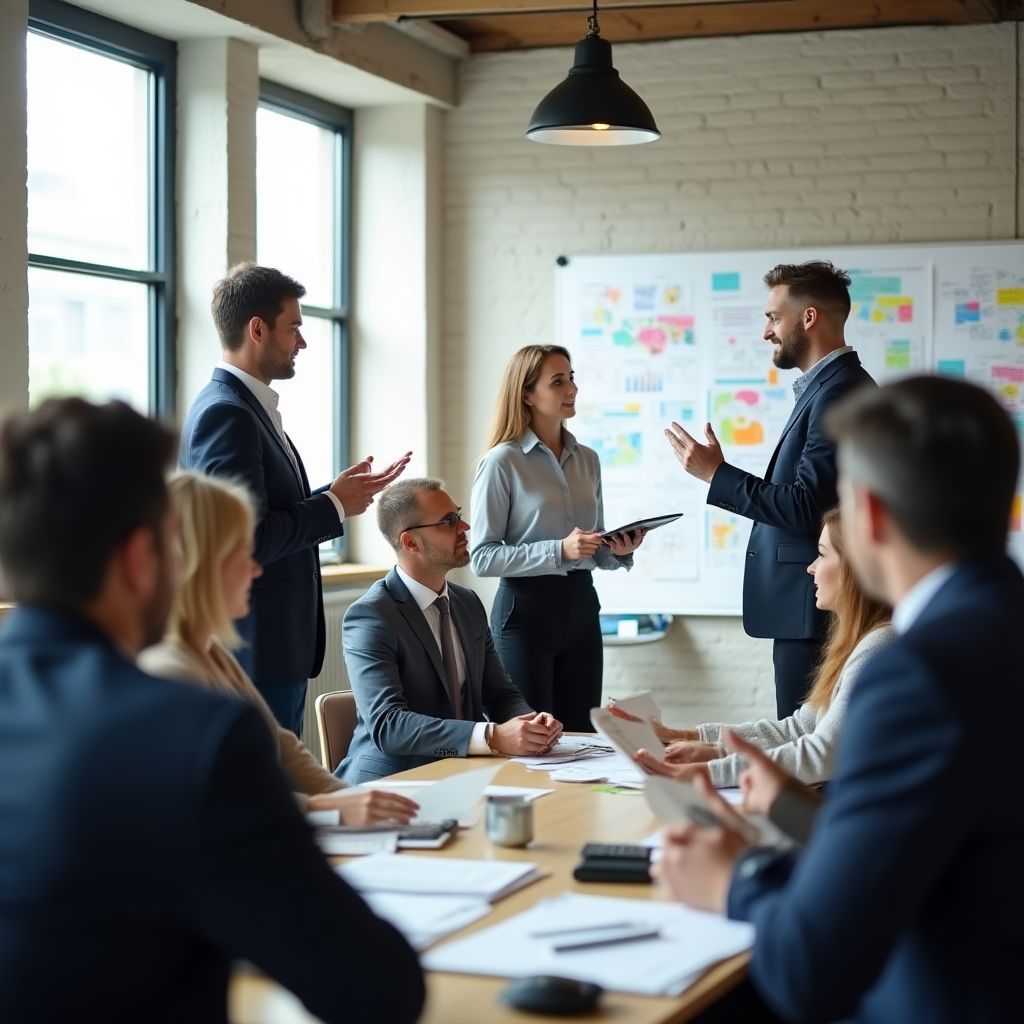 Equipo de consultores en sesión estratégica